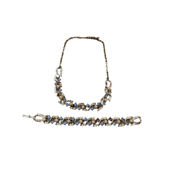 Silver and Blue Tone Matching Bracelet Necklace Set Glam - Picture 1 of 6
